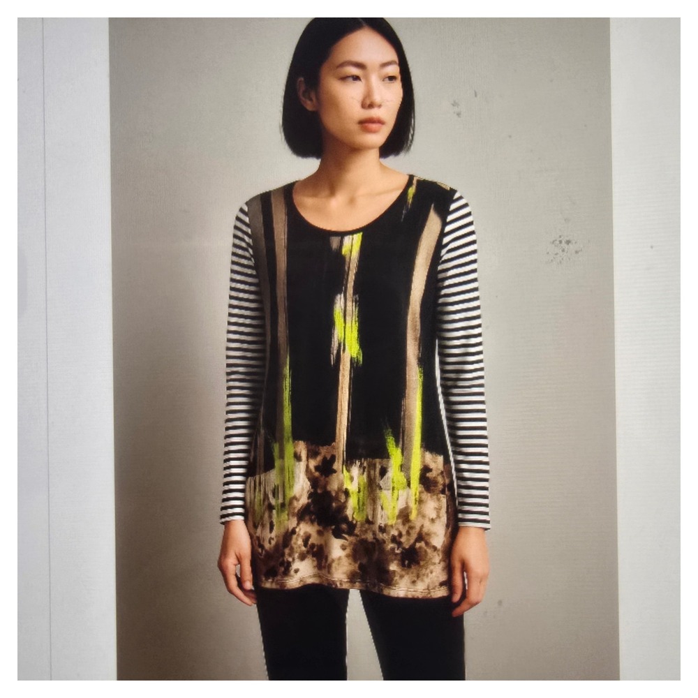 Simon Chang M Smart Clothes Tunic Black Stripe Neon Abstract Long Sleeve Urban